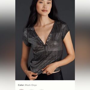 NWT new small fits XS Anthropologie pilcro andie  Henley top black shine shiny